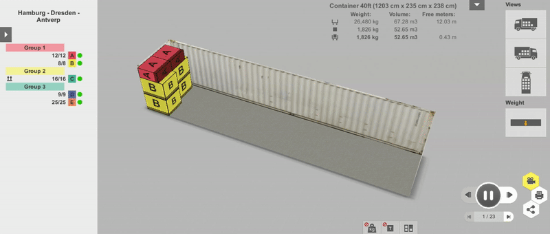 Plan de la cubicación de la carga en containers
