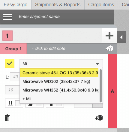 How to add items from the database into the load plan in EasyCargo container load planning calculator