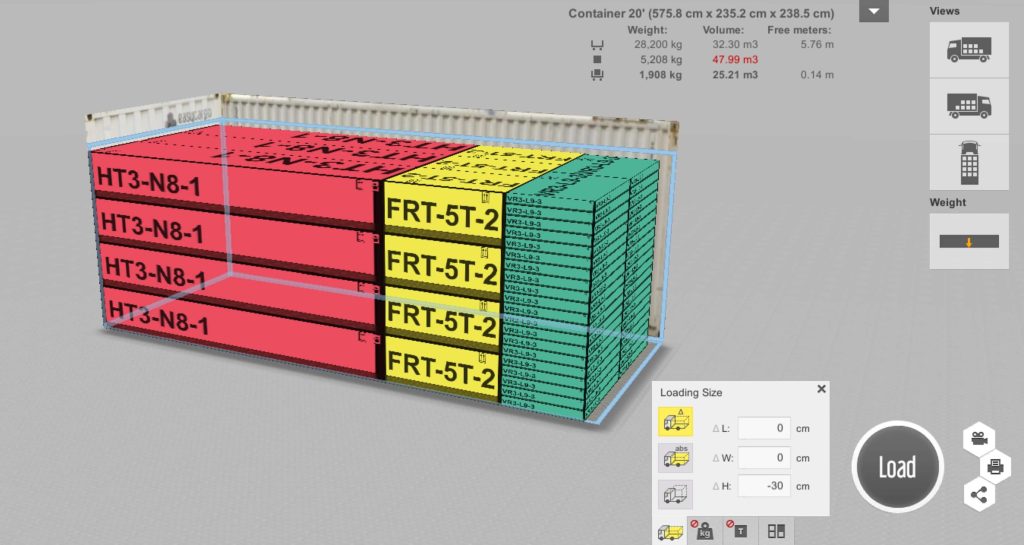 Lowering the ceiling of the container in EasyCargo container optimization calculator