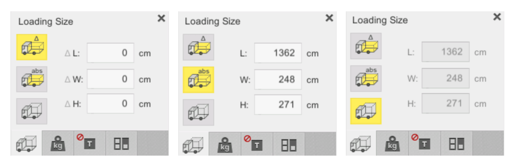 Options of container loading size adjustments in EasyCargo container optimizing calculator