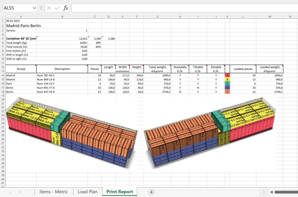 Excel Print Report in EasyCargo