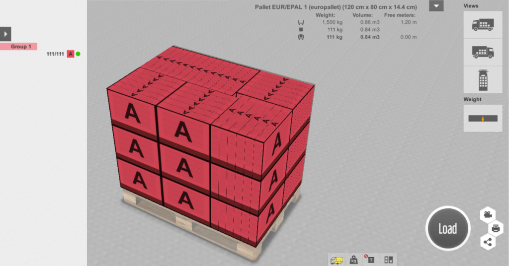 Palletization in EasyCargo container load planning tool