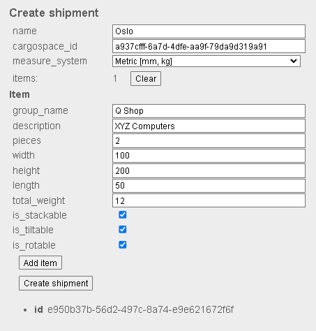 Creating a shipment via API