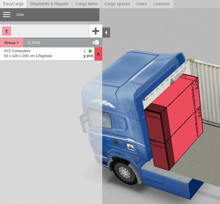 The loaded shipment created via API in EasyCargo