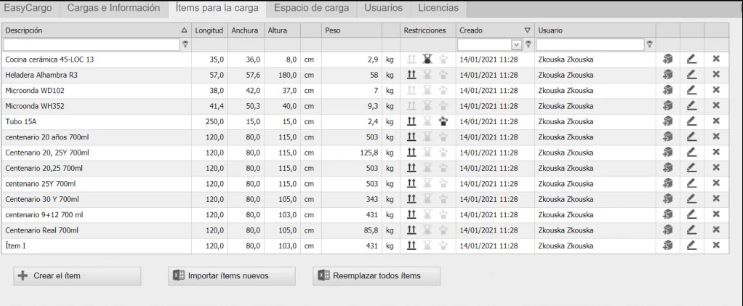¿Cómo agregar, importar y administrar una base de datos de ítems en la app. EasyCargo para planificar la carga ?