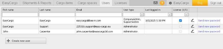 How does a user created via API request look like in EasyCargo software