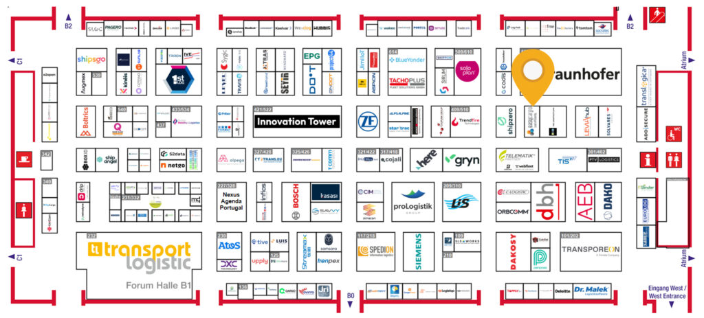 Map of Transport Logistic 2025 exhibition hall highlighting EasyCargo’s booth in Hall B1, Stand 407/508