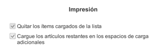 Casilla de la verificación: Por lo tanto, los artíCargue los artículos restantes en los espacios de carga adicionales