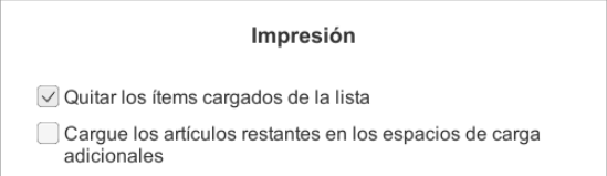 Casilla de verificación: Quitar los ítems cargados de la lista